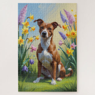 Basenji Dog Spring Flowers Painting  Jigsaw Puzzle