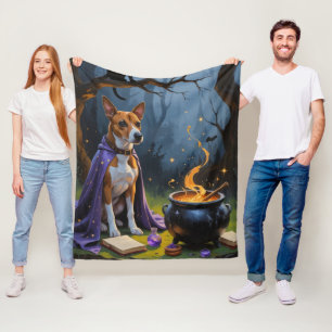 Basenji Dog Whimsical Halloween Painting Fleece Blanket