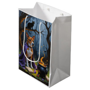 Basenji Dog Whimsical Halloween Painting Medium Gift Bag