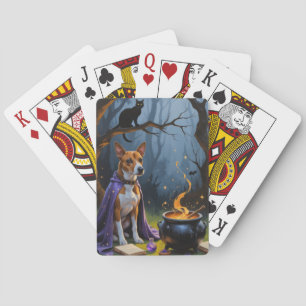 Basenji Dog Whimsical Halloween Painting Playing Cards