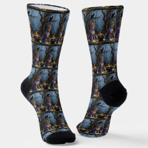 Basenji Dog Whimsical Halloween Painting Socks