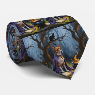 Basenji Dog Whimsical Halloween Painting Tie