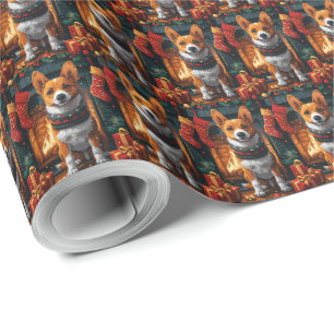 Basenji Dog With Christmas Gifts Fireplace Wrapping Paper
