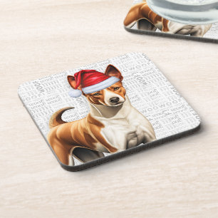 Basenji Dog Woof Word Art Holiday Coaster