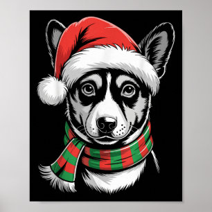 Basenji Dog Xmas Santa Hat Scarf Christmas Costume Poster