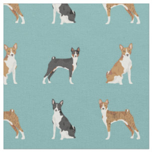 Basenji dogs blue fabric