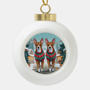 Basenji Dogs Christmas Snow Holiday Ceramic Ball Christmas Ornament