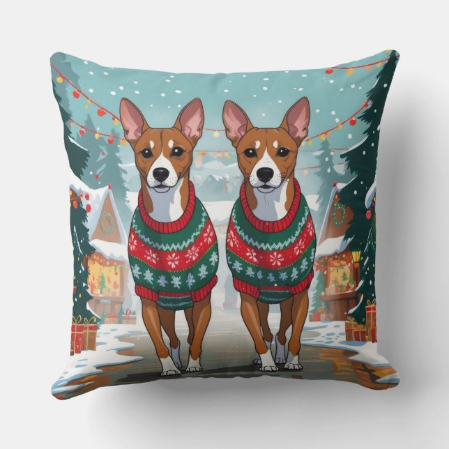 Basenji Dogs Christmas Snow Holiday  Cushion (Back)
