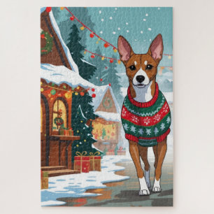 Basenji Dogs Christmas Snow Holiday  Jigsaw Puzzle
