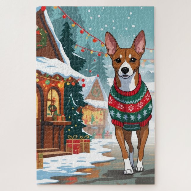 Basenji Dogs Christmas Snow Holiday  Jigsaw Puzzle (Vertical)