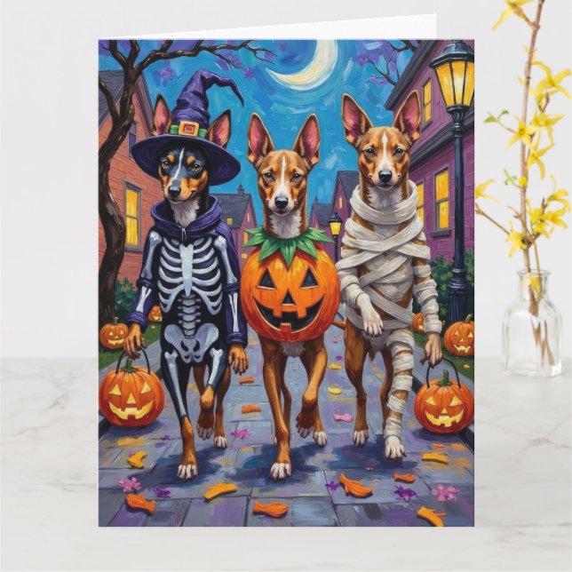 Basenji Dogs Trick-or-Treating Halloween Costumes Card (Yellow Flower)