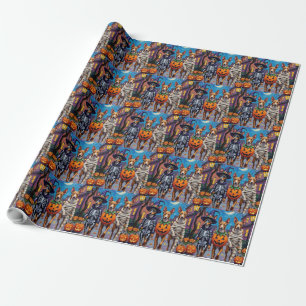 Basenji Dogs Trick-or-Treating Halloween Costumes Wrapping Paper