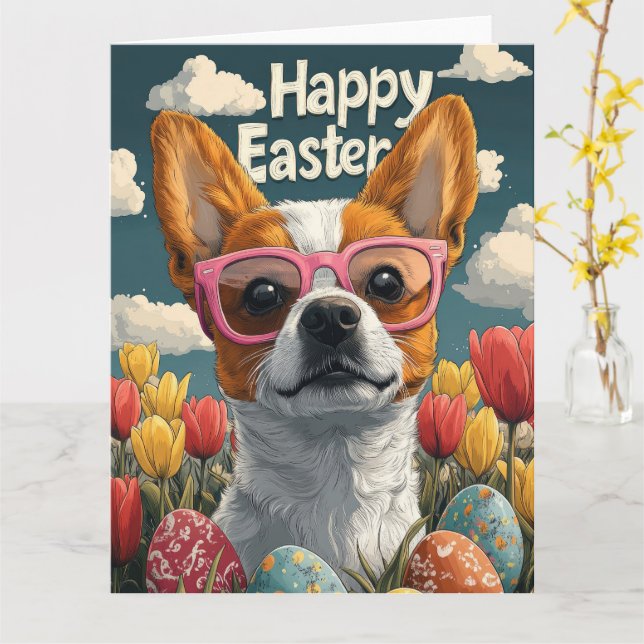 Basenji Easter Eggs Card (Yellow Flower)