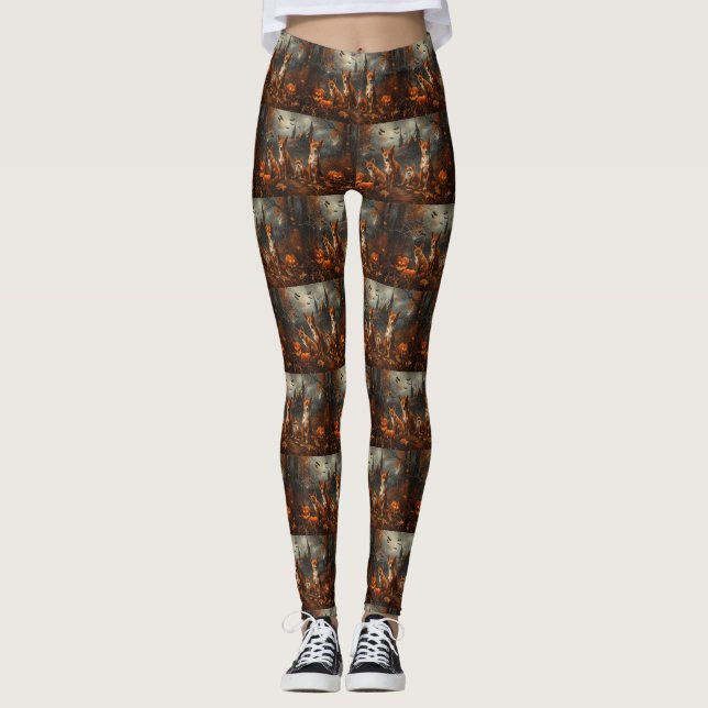 Basenji Halloween Night Doggy Delight  Leggings (Front)