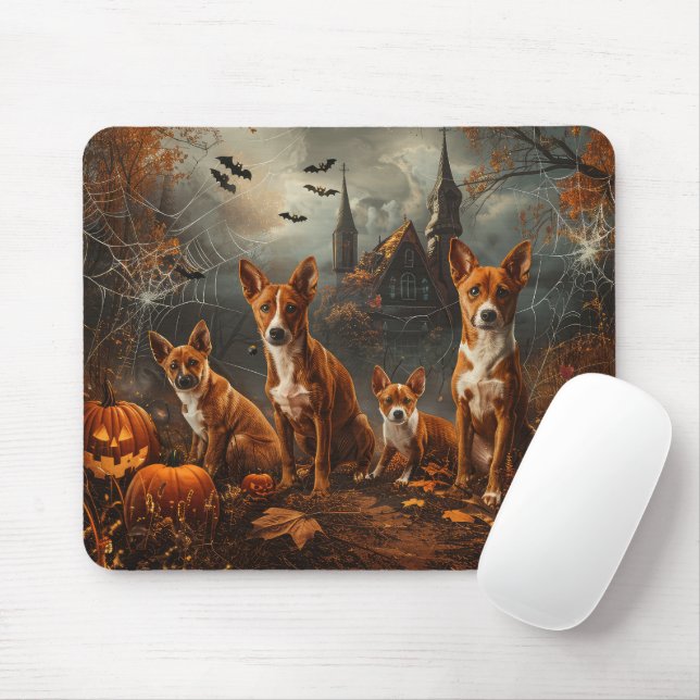 Basenji Halloween Night Doggy Delight  Mouse Mat (With Mouse)