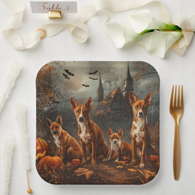 Basenji Halloween Night Doggy Delight  Paper Plate (Wedding)