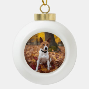Basenji in Autumn Leaves Fall Inspire Ceramic Ball Christmas Ornament