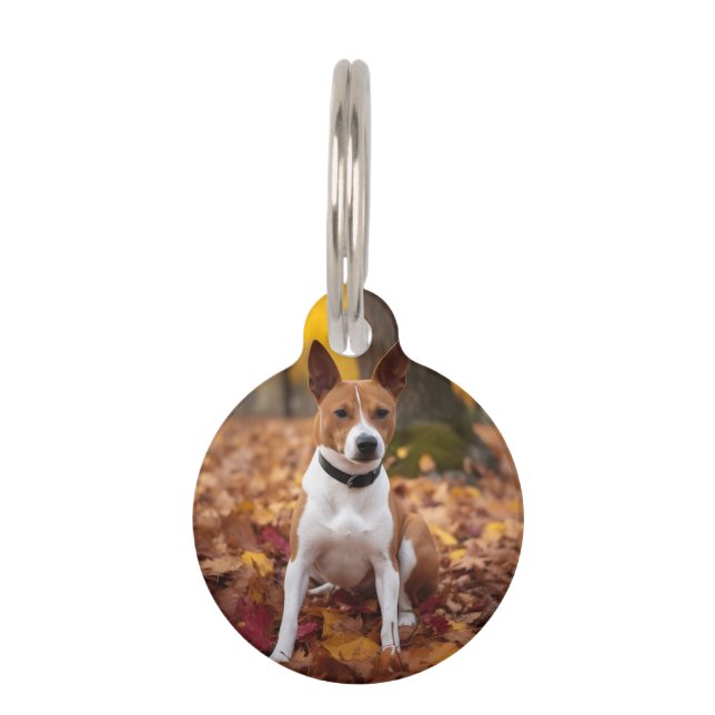 Basenji in Autumn Leaves Fall Inspire  Pet Tag (Front)