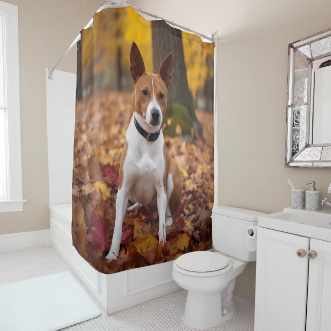 Basenji in Autumn Leaves Fall Inspire  Shower Curtain (In Situ)