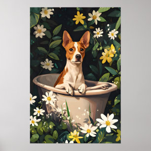 Basenji In Bathtub Poster, Funny Dog Poster