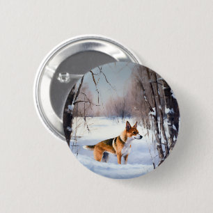 Basenji Let It Snow Christmas 6 Cm Round Badge