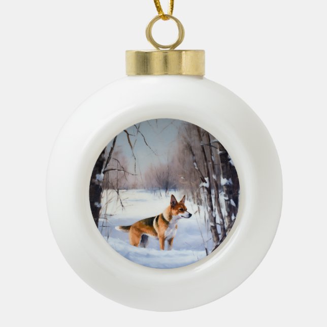 Basenji Let It Snow Christmas  Ceramic Ball Christmas Ornament (Front)