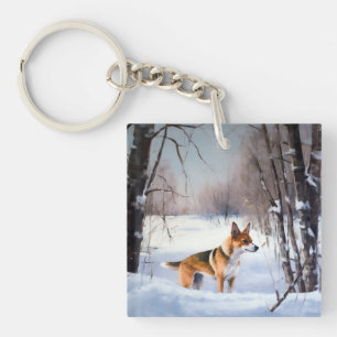 Basenji Let It Snow Christmas  Key Ring