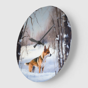 Basenji Let It Snow Christmas Large Clock