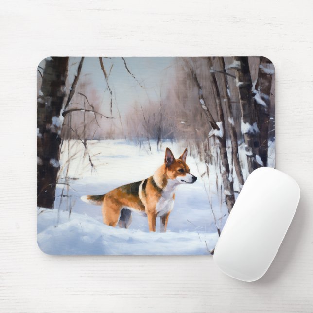 Basenji Let It Snow Christmas  Mouse Mat (With Mouse)
