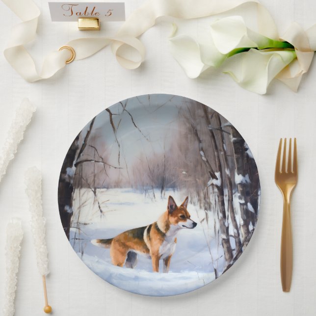 Basenji Let It Snow Christmas  Paper Plate (Wedding)