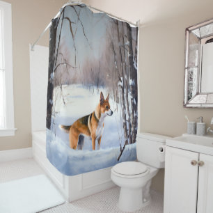 Basenji Let It Snow Christmas  Shower Curtain
