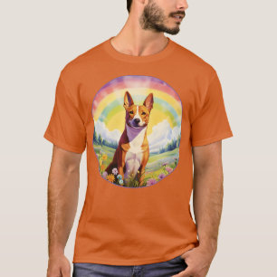 Basenji Memorial Rainbow Bridge Colourful Dog Art T-Shirt