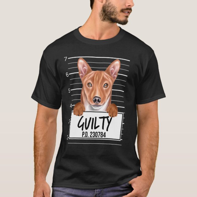 Basenji Mugshot Guilty Dog T-Shirt (Front)