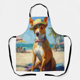 Basenji  on Beach, summer gift for dog lovers  Apron