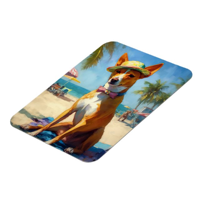 Basenji  on Beach, summer gift for dog lovers  Magnet (Left Side)