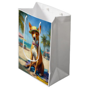 Basenji  on Beach, summer gift for dog lovers  Medium Gift Bag