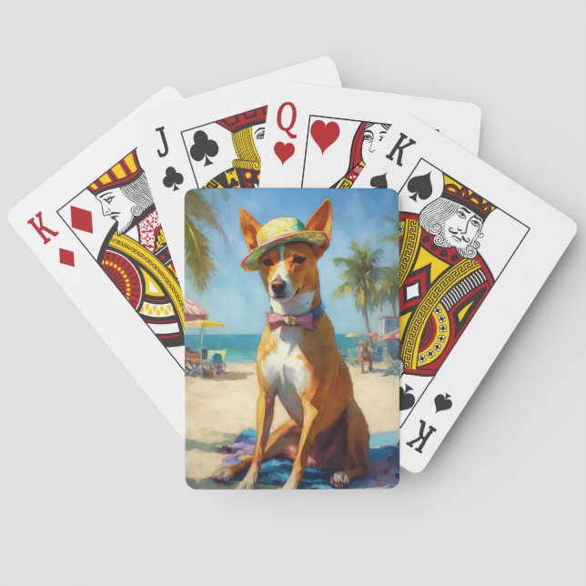 Basenji  on Beach, summer gift for dog lovers  Playing Cards (Back)