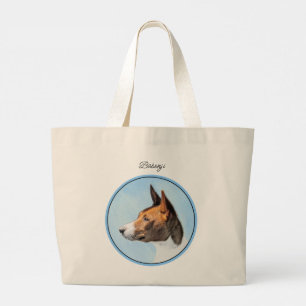 Basenji Painting Chestnut Red Brindle Cute Dog Art Large Tote Bag