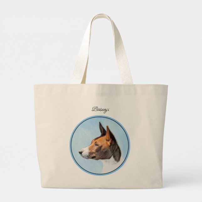 Basenji Painting Chestnut Red Brindle Cute Dog Art Large Tote Bag (Back)