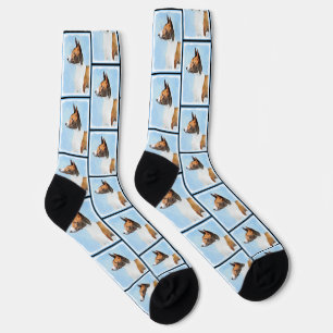 Basenji Painting Chestnut Red Brindle Cute Dog Art Socks