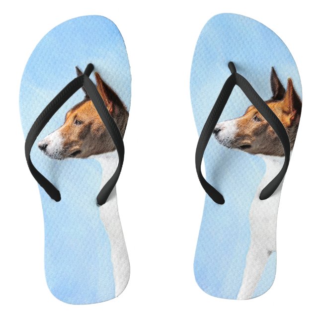 Basenji Painting - Cute Original Art Flip Flops (Footbed)