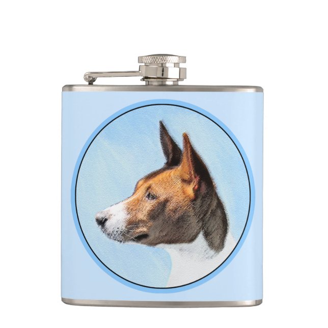 Basenji Painting - Cute Original Art Hip Flask (Front)