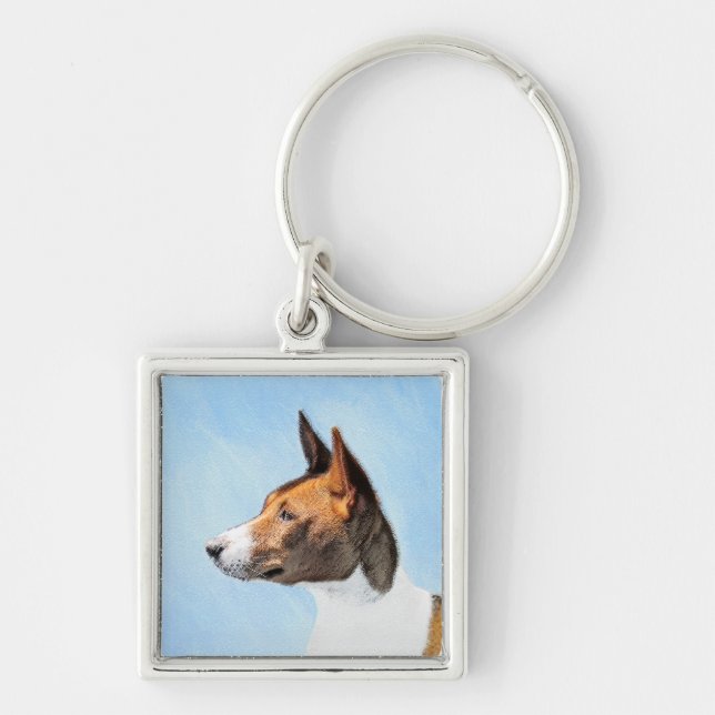 Basenji Painting - Cute Original Art Key Ring (Front)