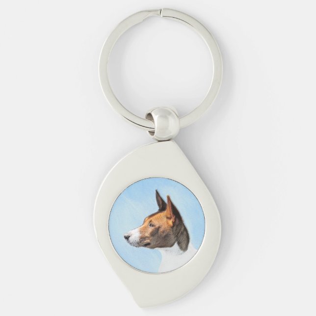 Basenji Painting - Cute Original Art Key Ring (Front)
