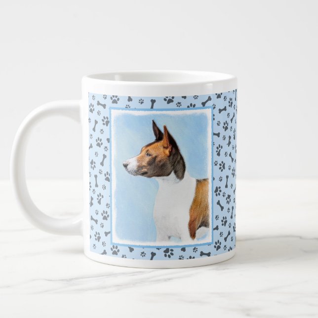 Basenji Painting - Cute Original Art Large Coffee Mug (Left)