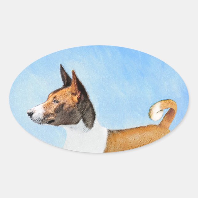 Basenji Painting - Cute Original Art Oval Sticker (Front)