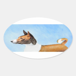 Basenji Painting - Cute Original Art Oval Sticker