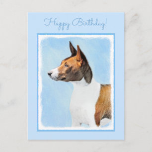 Basenji Painting - Cute Original Art Postcard