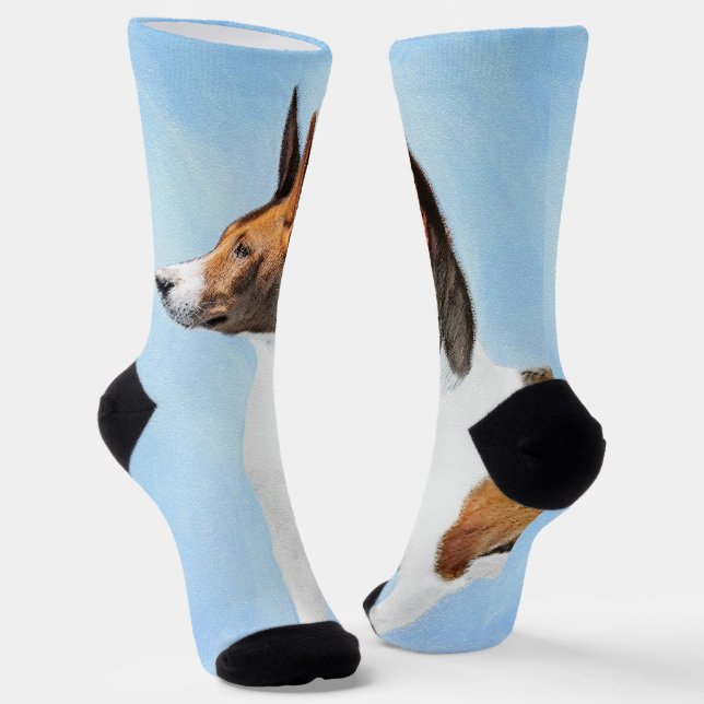Basenji Painting - Cute Original Art Socks (Angled)
