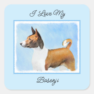 Basenji Painting - Cute Original Art Square Sticker
